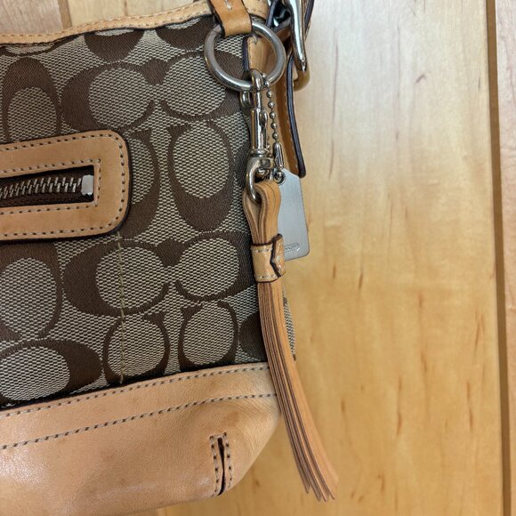 Coach Y2K Signature Logo Monogram Canvas Leather Tan Shoulder Bag Tassel #9363 - Picture 14 of 16